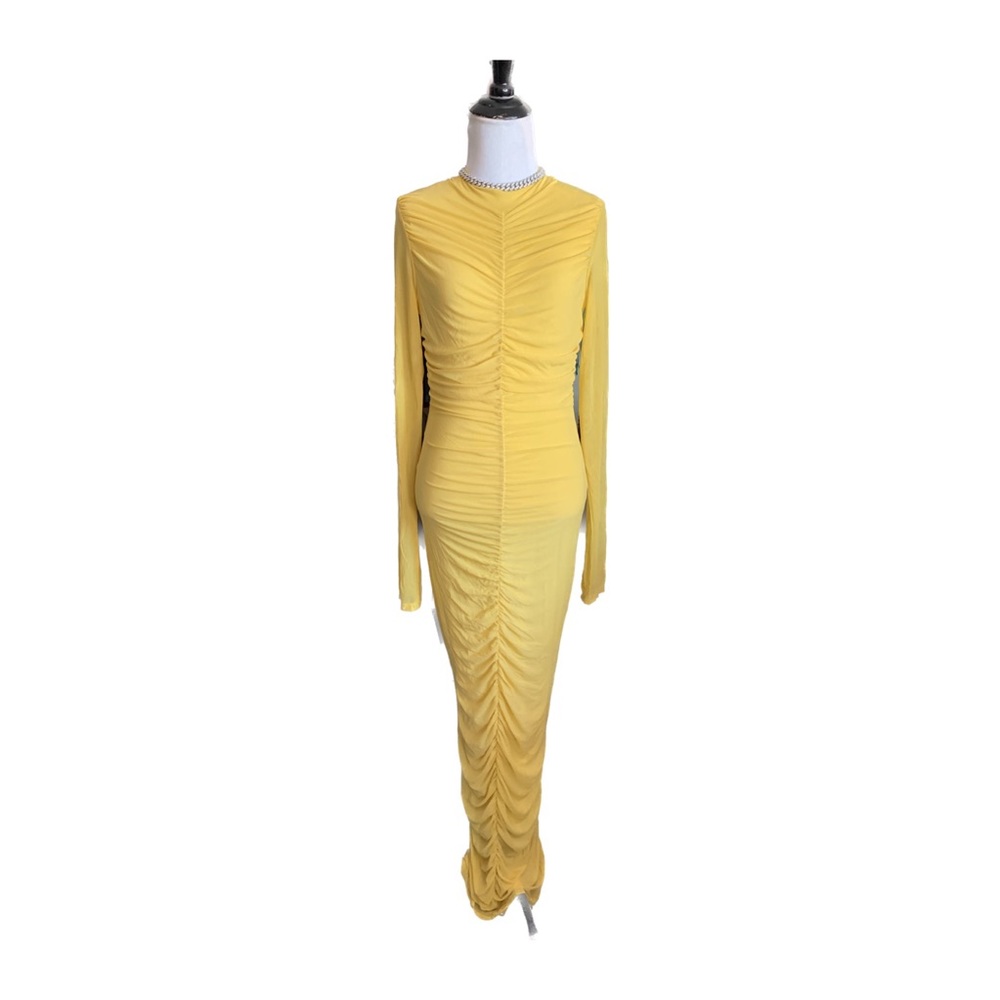 Yellow Ruched Maxi Boutique Dress